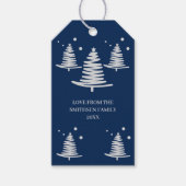 Marineblauw zilver minimalistische kerstbomen cadeaulabel (Voorkant)
