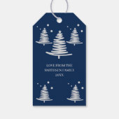 Marineblauw zilver minimalistische kerstbomen cadeaulabel (Achterkant)