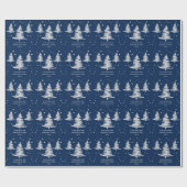 Marineblauw zilver minimalistische kerstbomen cadeaupapier (Vlak)
