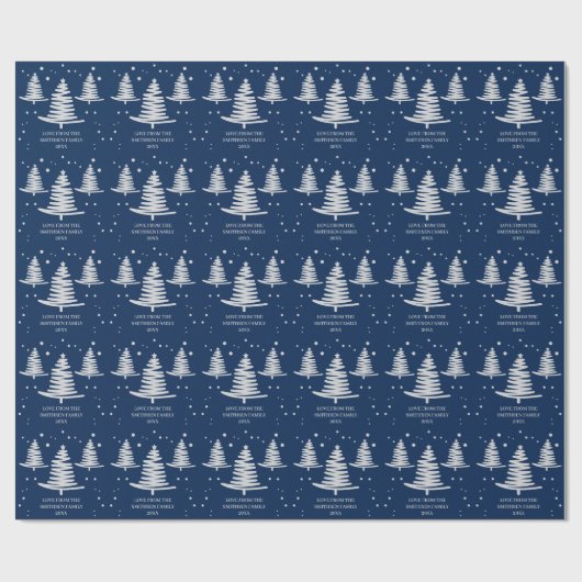 Marineblauw zilver minimalistische kerstbomen cadeaupapier (Vlak)