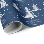 Marineblauw zilver minimalistische kerstbomen cadeaupapier (Rol Hoek)