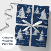 Marineblauw zilver minimalistische kerstbomen cadeaupapier