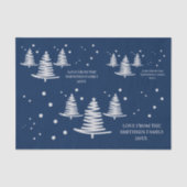 Marineblauw zilver minimalistische kerstbomen tissuepapier (Voorkant)