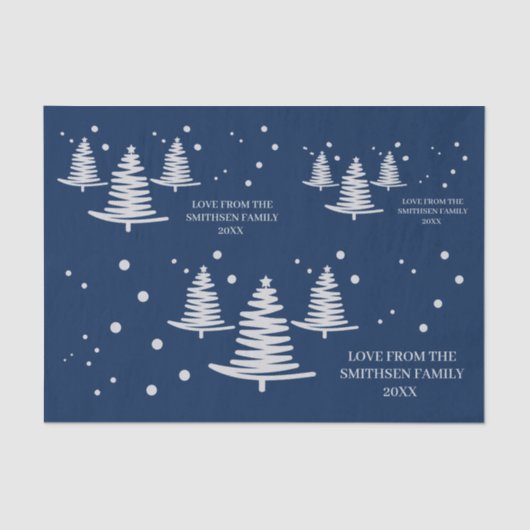 Marineblauw zilver minimalistische kerstbomen tissuepapier (Voorkant)