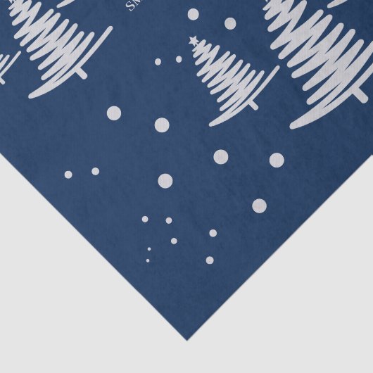 Marineblauw zilver minimalistische kerstbomen tissuepapier (Detail)