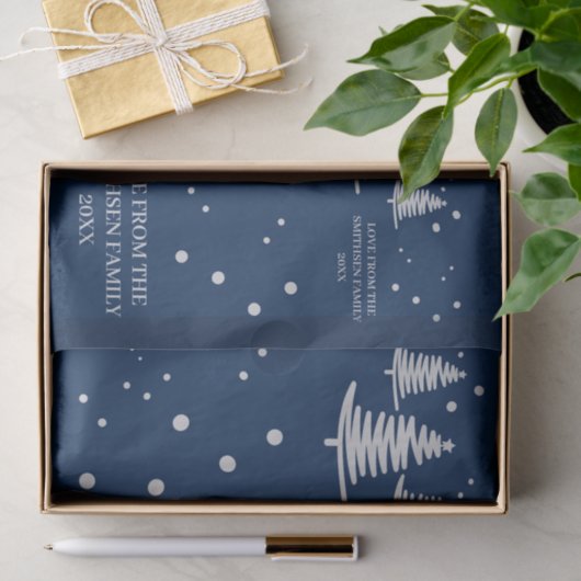 Marineblauw zilver minimalistische kerstbomen tissuepapier (Geschenk)