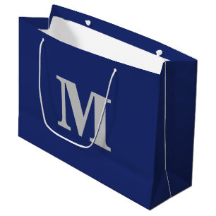 Marineblauw & Zilver Modern Letter Monogram Groot Cadeauzakje