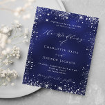 Marineblauw zilver moderne budget bruiloft uitnodi<br><div class="desc">Een marineblauwe achtergrond,  versierd met faux zilver glitter,  schittert. De kleur van het blauw is ongelijk. Personaliseer en voeg uw namen en gegevens toe. 1 vel = 1 uitnodiging afgedrukt rand tot rand.</div>