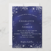 Marineblauw zilver QR-code RSVP luxe bruiloft Kaart (Voorkant)