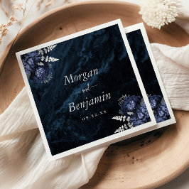 Marineblauw Zilveren Bloemen Bruiloft Servet