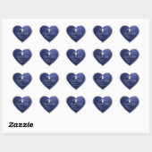 Marineblauw Zilveren Frame Logo en Monogram Bedank Hart Sticker (Vel)