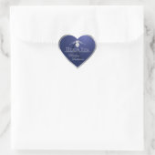 Marineblauw Zilveren Frame Logo en Monogram Bedank Hart Sticker (Tas)