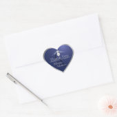 Marineblauw Zilveren Frame Logo en Monogram Bedank Hart Sticker (Envelop)