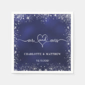 Marineblauw zilveren glitter meneer mevrouw hart b servet (Voorkant)
