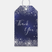 Marineblauw zilveren glitters dank je cadeaulabel (Voorkant)