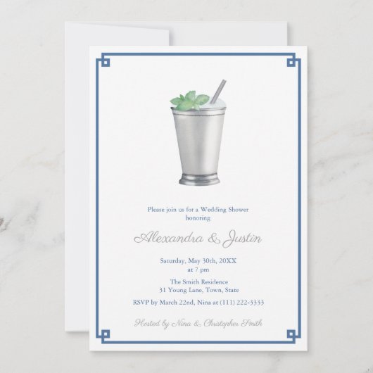 Marineblauw & Zilveren Grijs Mint Julep Bruiloft D Kaart (Voorkant)