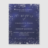 Marineblauw zilveren moderne luxe bruiloft magnetische uitnodiging (Voorkant)