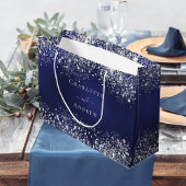 Marineblauw zilveren naam bruiloft groot cadeauzakje