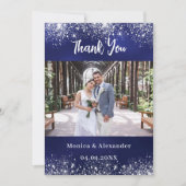 Marineblauw zilveren QR code bruiloft bedankje Kaart (Voorkant)