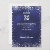Marineblauw zilveren QR code bruiloft bedankje Kaart (Achterkant)