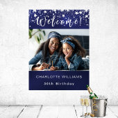 Marineblauw zilveren ster foto verjaardagsfeestje  poster