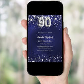 Marineblauw zilveren sterren 90e verjaardag luxe kaart