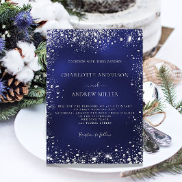 Marineblauw zilverglitter elegant bruiloft kaart