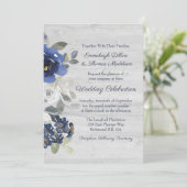 Marineblauw zilvergrijs Waterverf bloemenbruiloft Kaart (Staand voorkant)