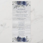 Marineblauw zilvergrijs Waterverf bloemenbruiloft Programmakaart (Achterkant)
