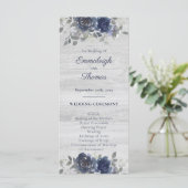 Marineblauw zilvergrijs Waterverf bloemenbruiloft Programmakaart (Staand voorkant)