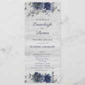 Marineblauw zilvergrijs Waterverf bloemenbruiloft Programmakaart (Voorkant)