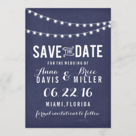 Marineblauw zomer string licht Save the Date
