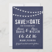 Marineblauw zomer string licht Save the Date (Voorkant)