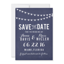 Marineblauw zomer string licht Save the Date