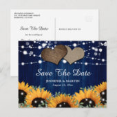 Marineblauw Zonnebloem Eucalyptus Baby's Breath Aankondigingskaart (Voorkant / Achterkant)