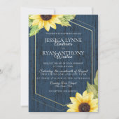 Marineblauw Zonnebloem Geometrisch Lijst Rustieke Kaart (Voorkant)