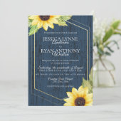 Marineblauw Zonnebloem Geometrisch Lijst Rustieke Kaart (Staand voorkant)