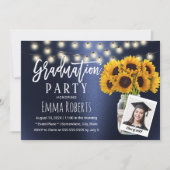 Marineblauw Zonnebloem Mason Jar Foto Afstuderen Kaart (Voorkant)