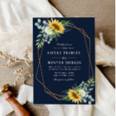 marineblauw zonnebloem witte pioen bruiloft kaart