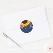 marineblauw zonnebloempjes voor weddenschappen ronde sticker (Envelop)