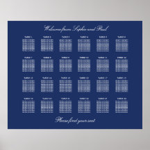 Marineblauwe 24 Tafel Trouwstoelindeling Poster