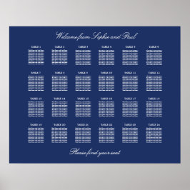 Marineblauwe 24 Tafel Trouwstoelindeling Poster