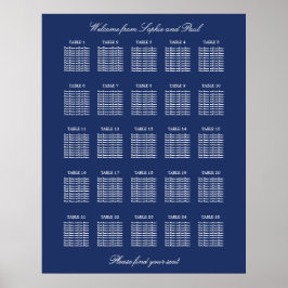 Marineblauwe 25 Tafel Trouwstoelindeling Poster