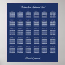 Marineblauwe 30 Tafel Trouw Stoelen Chart Poster