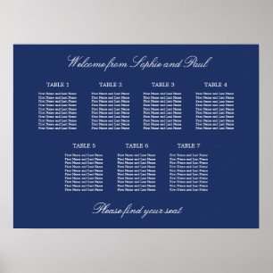 Marineblauwe 7 Tafel Trouw Stoelen Plattegrond Pos Poster