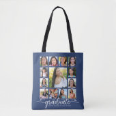 Marineblauwe afstudeerfoto K–12 moderne script col Tote Bag (Voorkant)