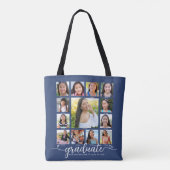Marineblauwe afstudeerfoto K–12 moderne script col Tote Bag (Achterkant)