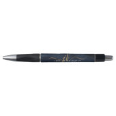 Marineblauwe Agate Gouden Schrift Monogram Pen (Voorkant)