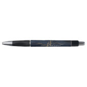 Marineblauwe Agate Gouden Script Monogram Pen (Voorkant)