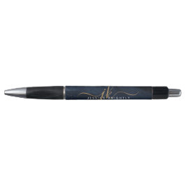 Marineblauwe Agate Gouden Script Monogram Pen